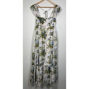 Anthropologie The Helena Women's Square Neck Midi Dress Blue Floral - Size Small